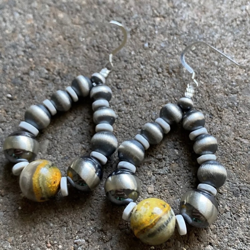 Sterling Silver Bumblebee Jasper Bead Loop Earrin… - image 4